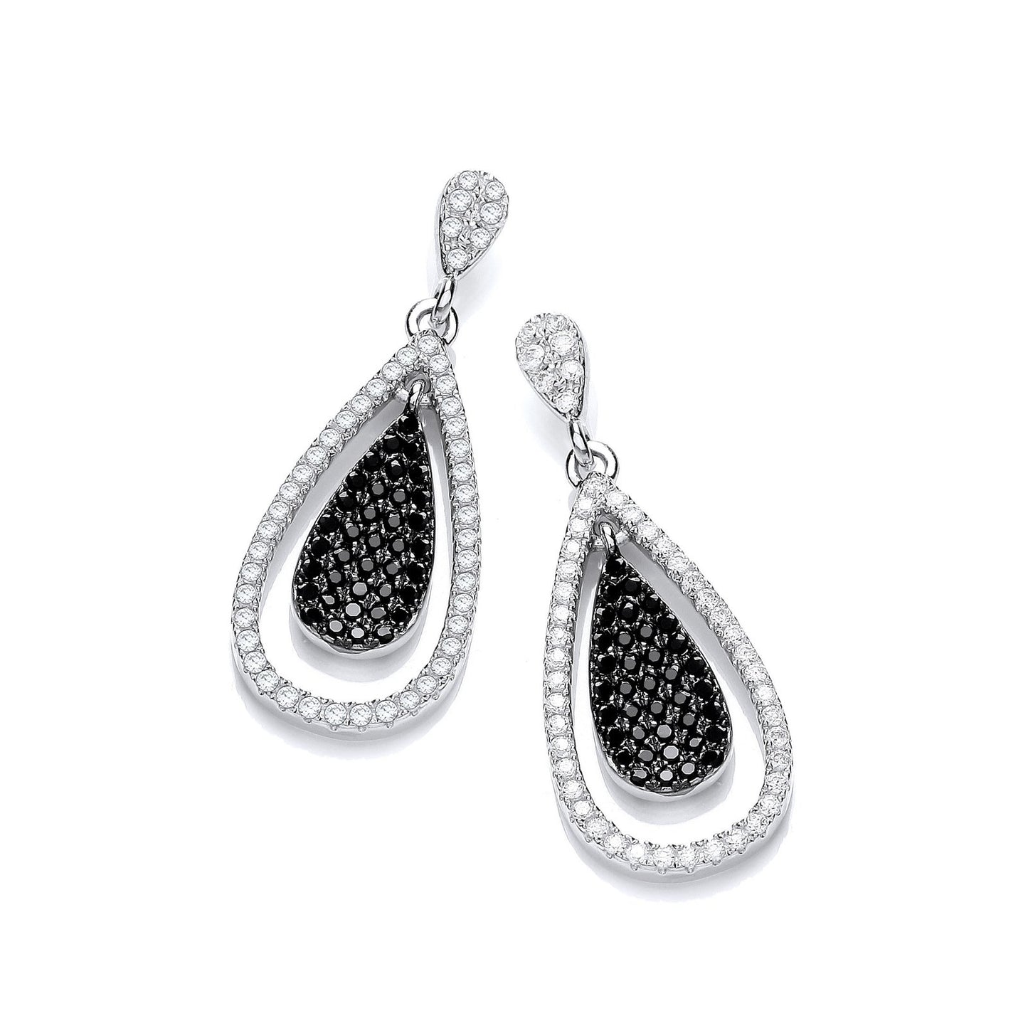 Micro Pave' Black & White Cubic Zirconia Drop Earrings
