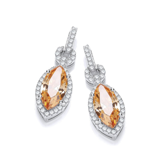 Micro Pave' Champagne & White Cubic Zirconia Drop Earrings