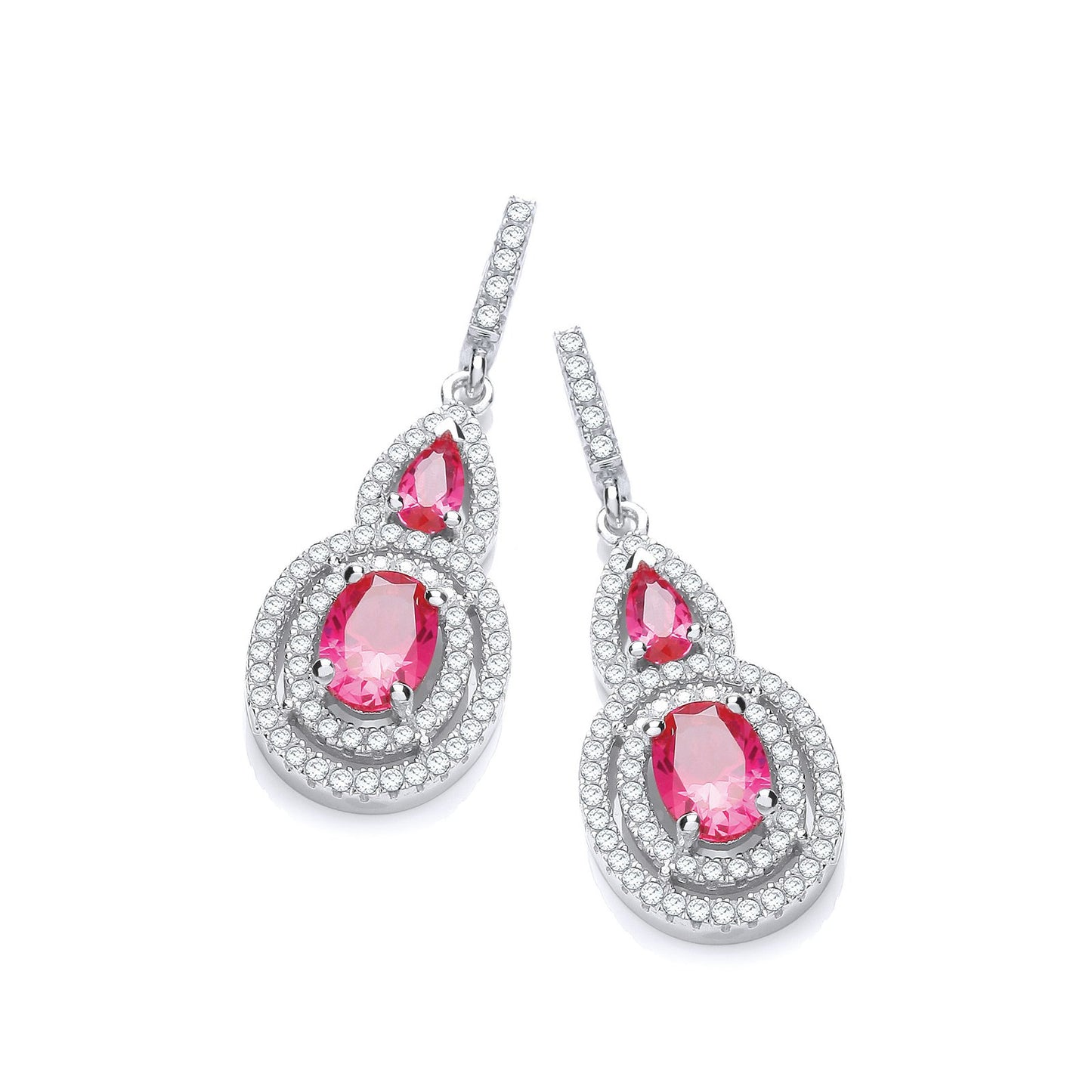 Micro Pave' Red & White Cubic Zirconia Drop Earrings