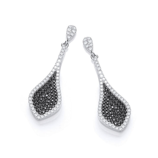 Micro Pave' Black & Clear Cubic Zirconia Drop Earrings
