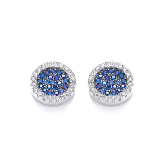 Micro Pave' Round Blue Cubic Zirconia Stud Earrings