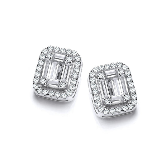 Emerald Look Created By Cubic Zirconia Baguettes, Silver Stud Earrings