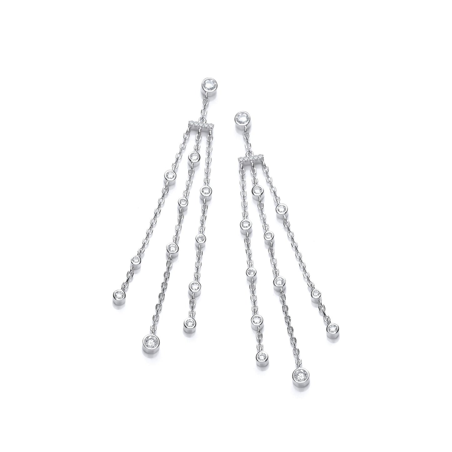 Three Strings With Rubover Cubic Zirconias Silver Drop Earrings