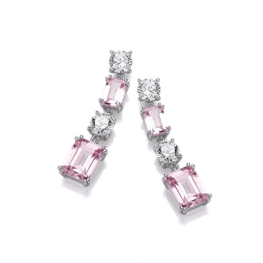 Pink & Clear Cubic Zirconias Silver Drop Earrings