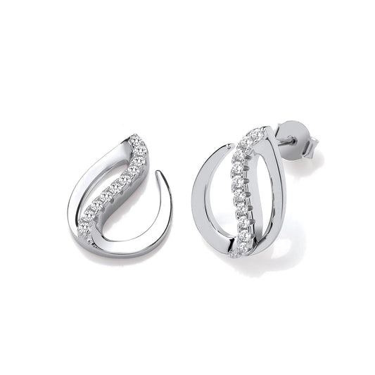 Flat Teardrop Silver Stud Earrings