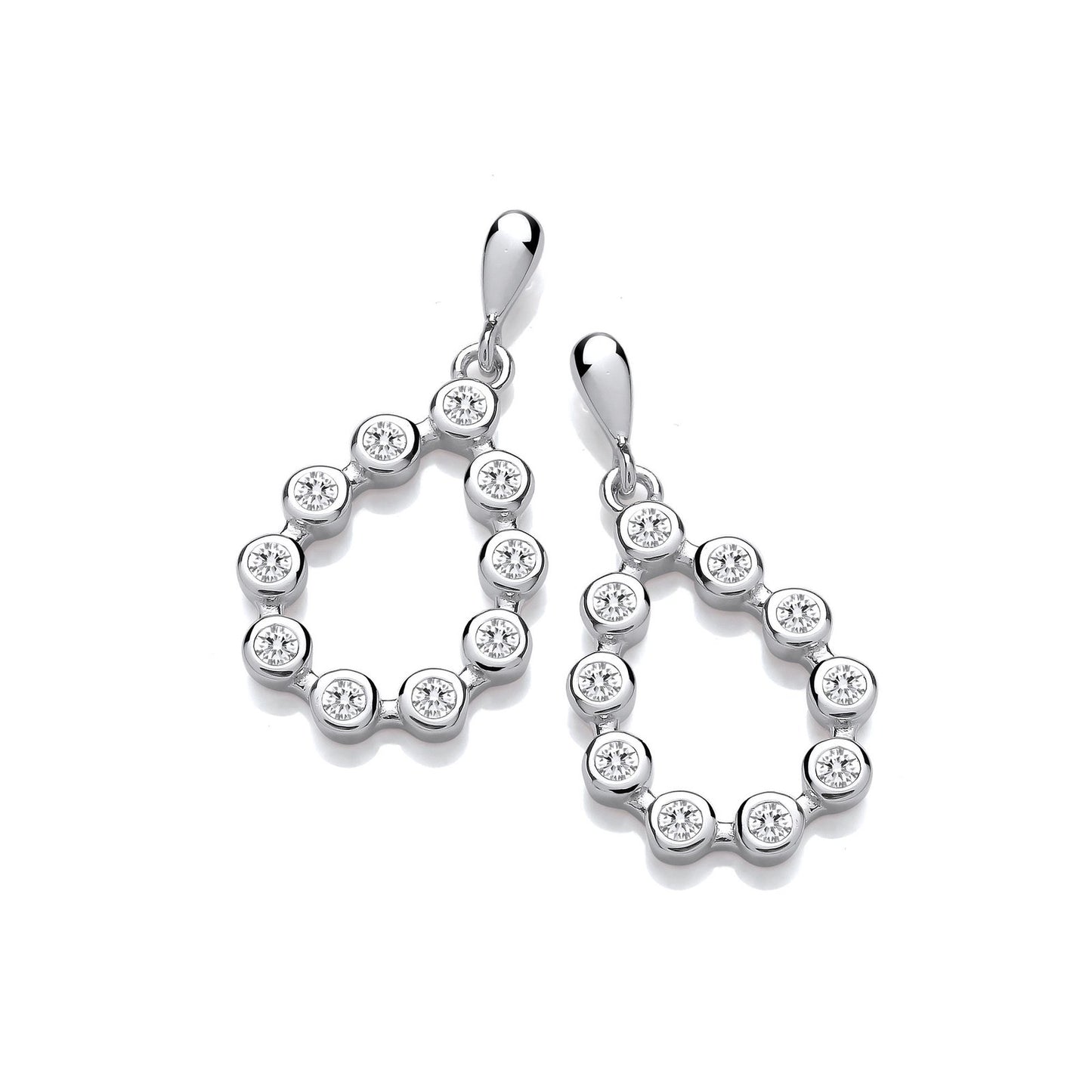 Silver Rubover Teardrop Cubic Zirconia Earrings