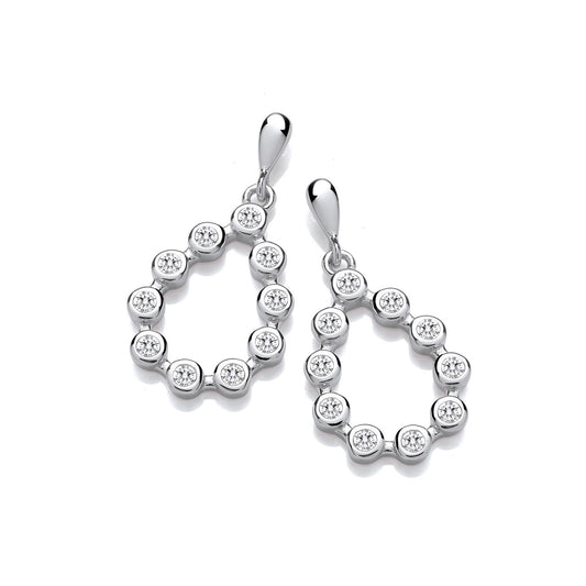 Silver Rubover Teardrop Cubic Zirconia Earrings