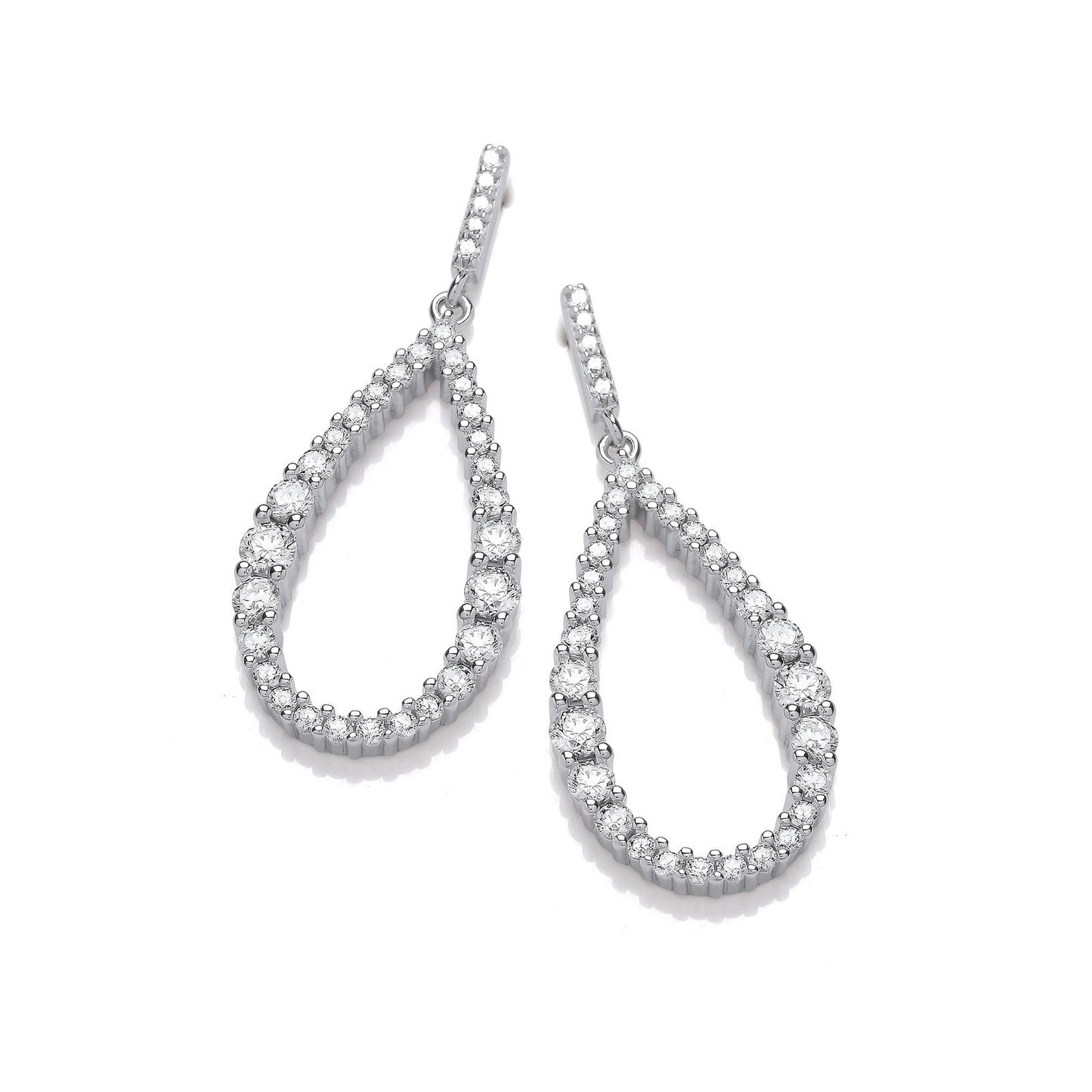 Silver Teardrop Cubic Zirconia Long Earrings