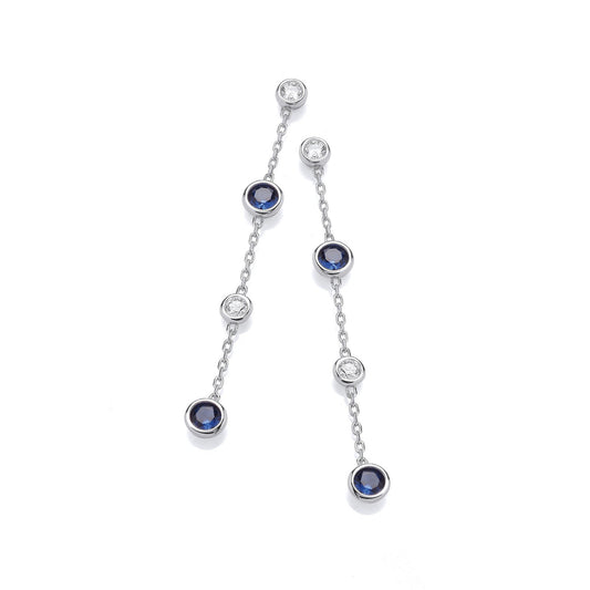 Silver Rubover Clear & Blue Cubic Zirconia's Drop Earrings