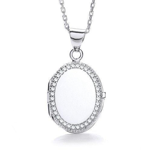 Oval Shape With Thin Line Of Cubic Zirconia's Locket