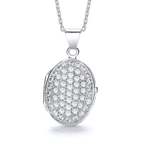 Oval Shape All Cubic Zirconia's On Front Locket