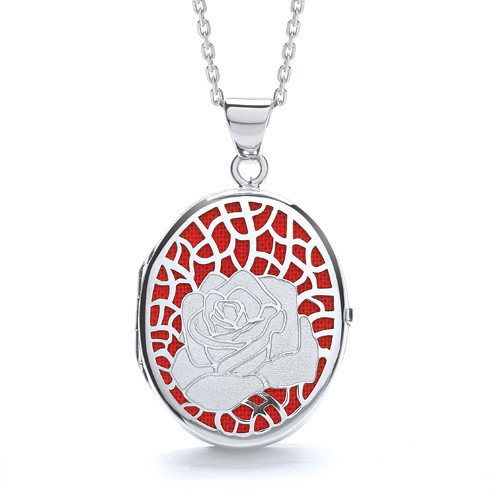 Oval Rose On Red Background Locket