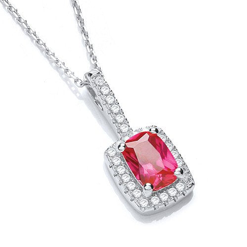 Micro Pave' Fancy Pendant Red Small Cubic Zirconia With 18" Chain