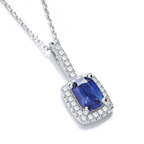 Micro Pave' Fancy Pendant Blue Small Cubic Zirconia With 18" Chain