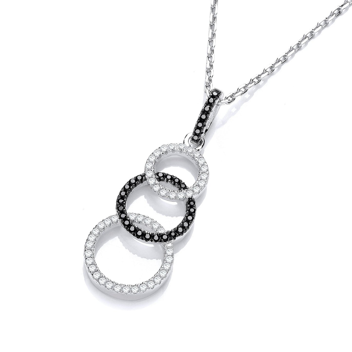 Micro Pave' Black & White Cubic Zirconia Drop Pendant With 18" Chain