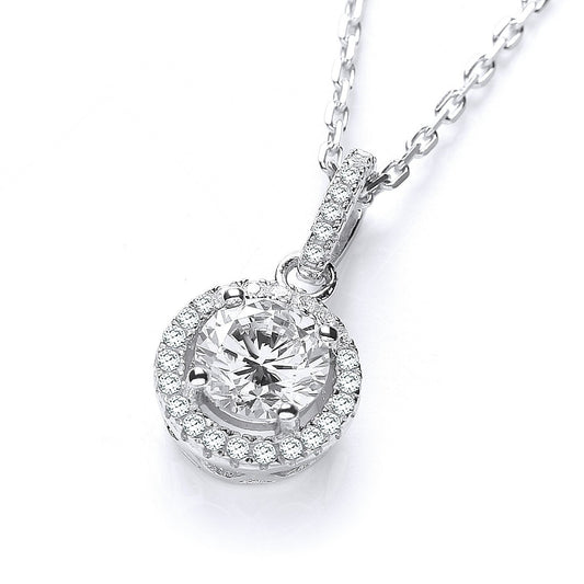 Micro Pave' Halo Style Cubic Zirconia Pendant With 18" Chain