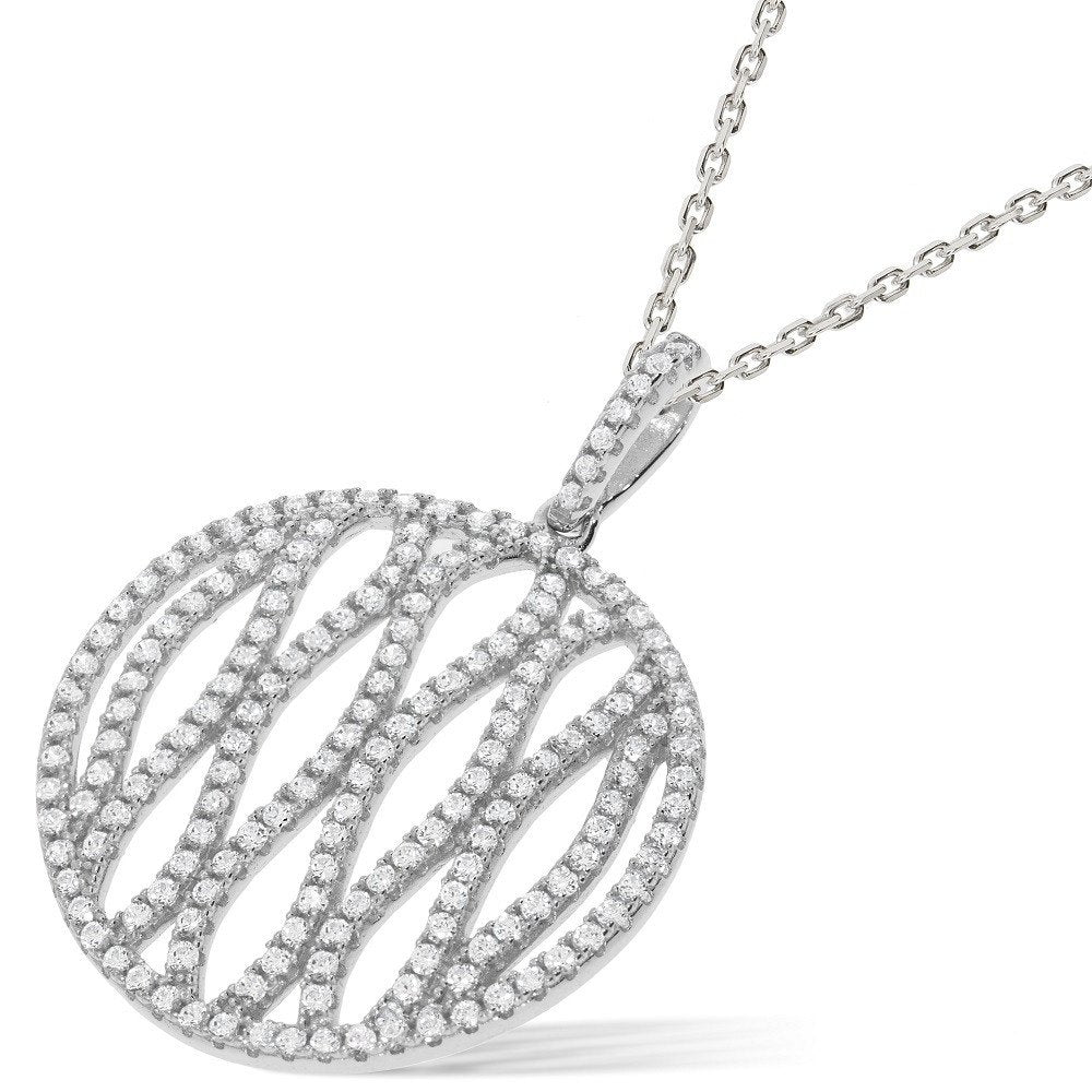 Micro Pave Round Fancy Cubic Zirconia Pendant With 18" Chain