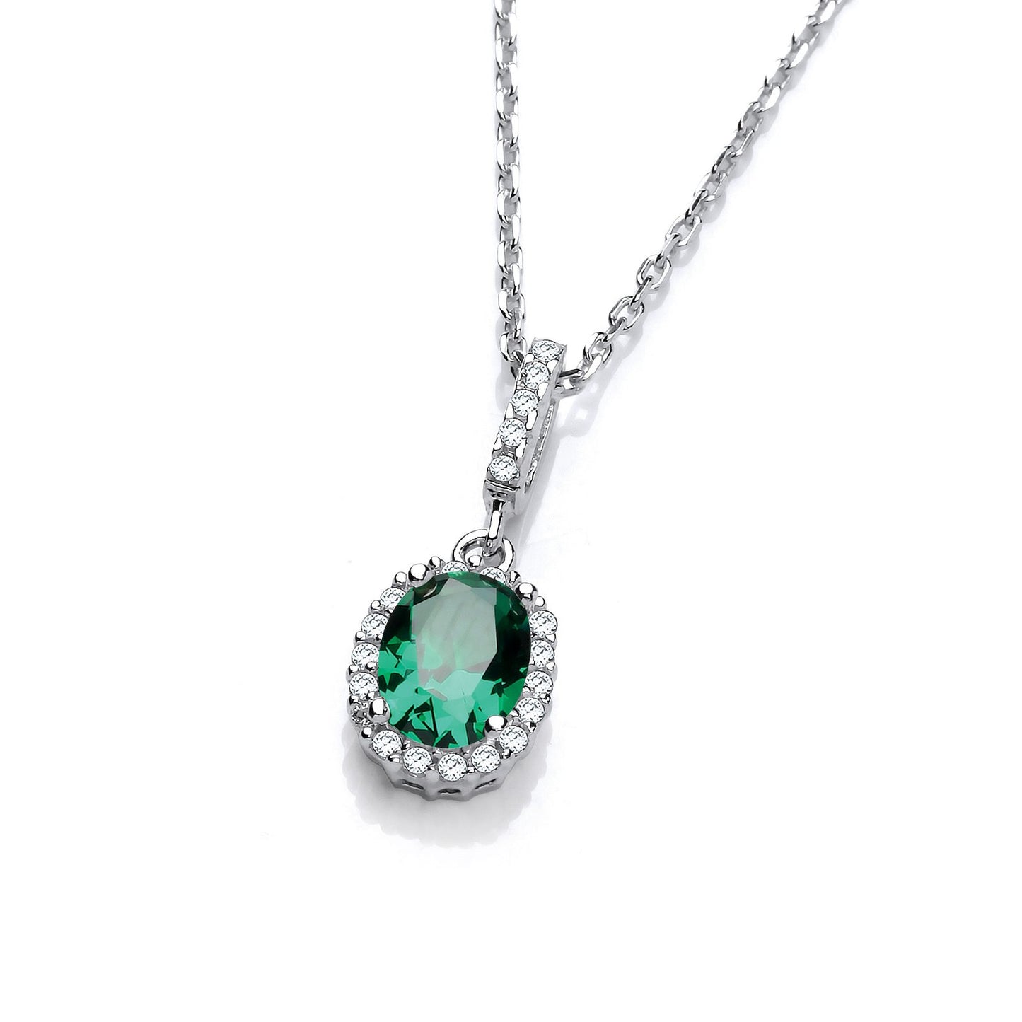 Oval Green Cubic Zirconia Drop Pendant With 18" Chain