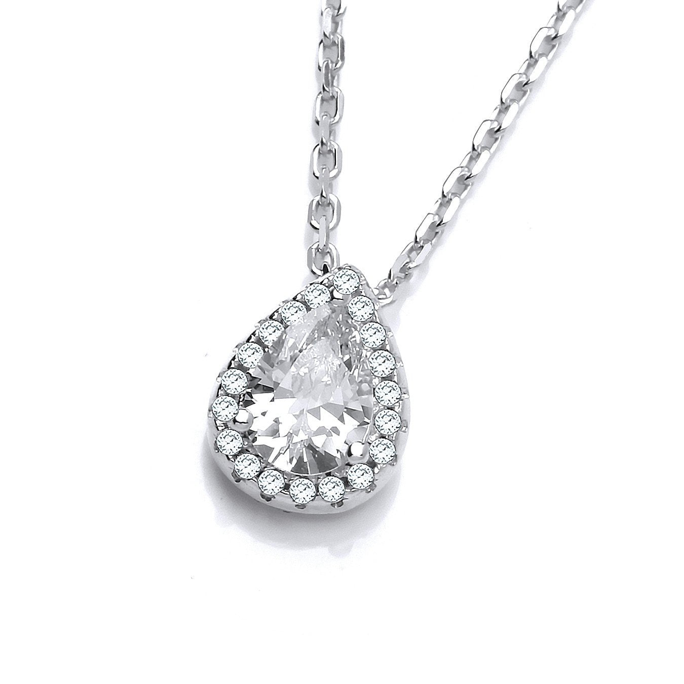 Teardrop Clear Cubic Zirconia Pendant With 18" Chain