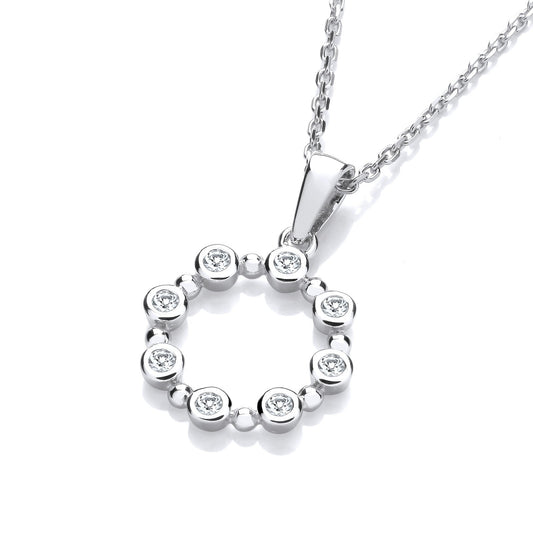 Silver Rubover Cubic Zirconias Circle Pendant With Chain