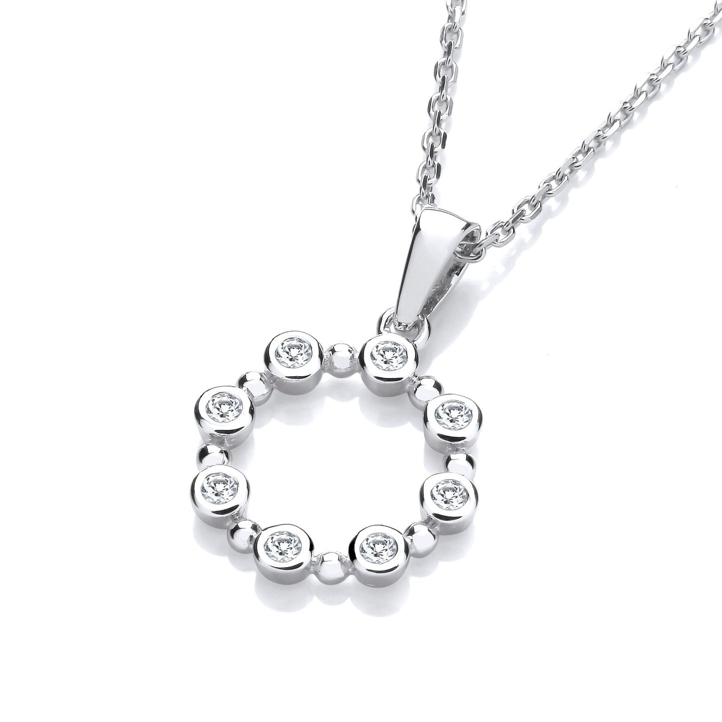 Silver Rubover Cubic Zirconias Circle Pendant With Chain