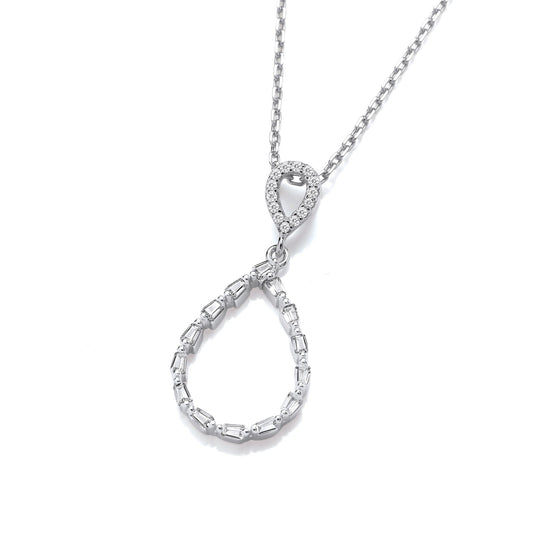 Teardrop Baguette Cubic Zirconias Silver Pendant With Chain