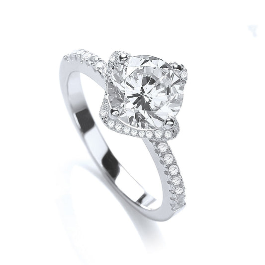 Micro Pave' High Setting S/s Ring Cubic Zirconia On Shoulder