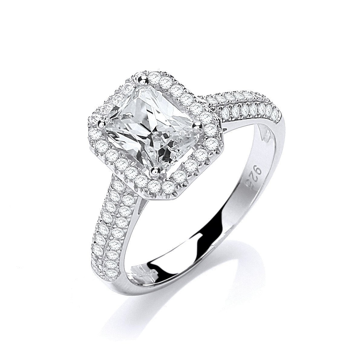 Micro Pave' Emerald Cut Centre With Shoulder Cubic Zirconia's Ring
