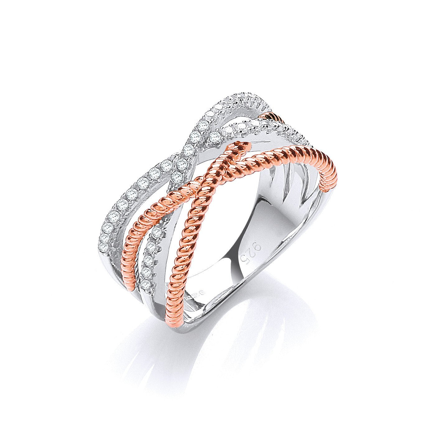 Micro Pave' Rose Coated & Silver Cubic Zirconia Ring