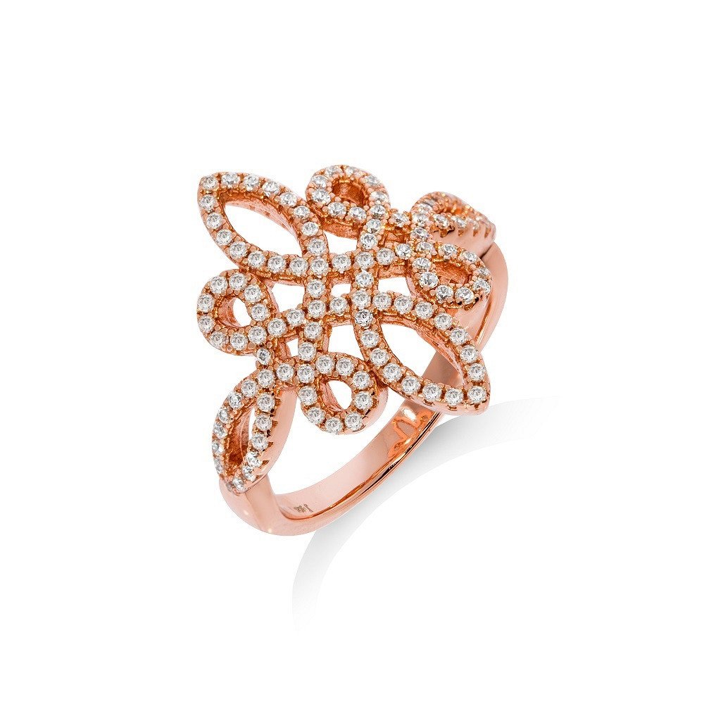 Micro Pave Rose Coated Fancy Silver Cubic Zirconia Ring