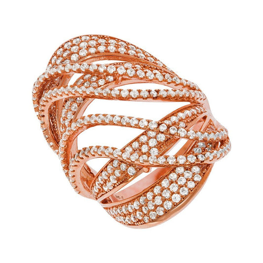 Micro Pave Rose Coated Fancy Silver Cubic Zirconia Ring