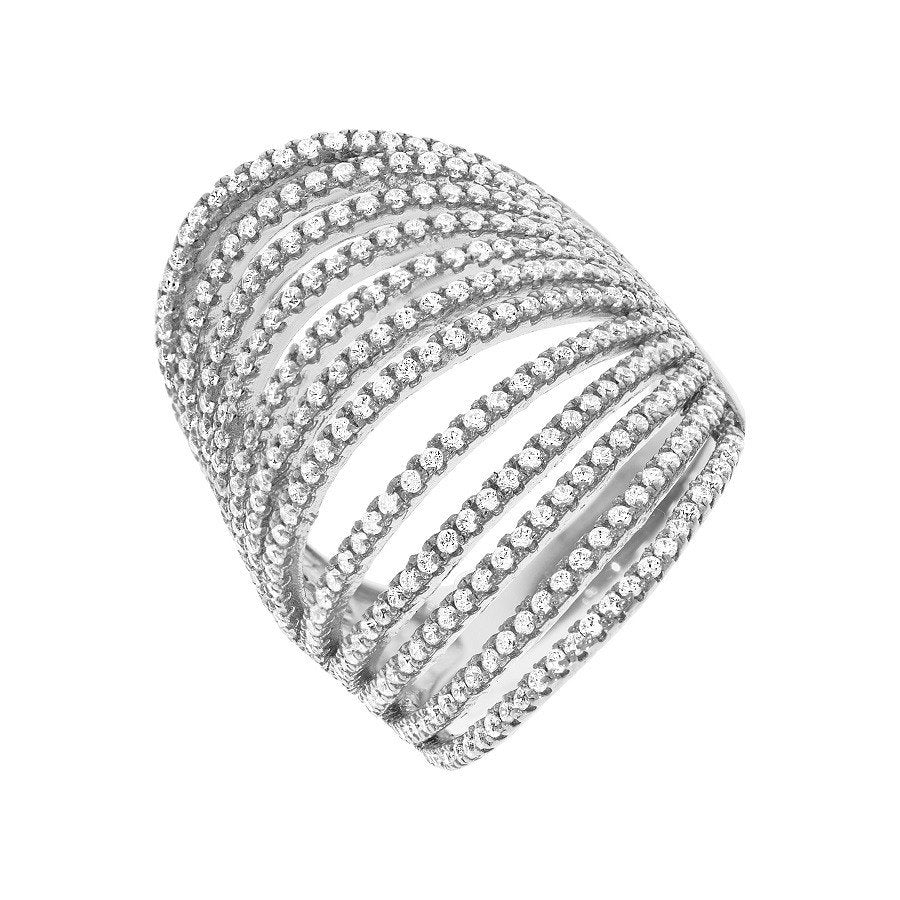 Micro Pave' 12 Row's Of Cubic Zirconia Silver Ring