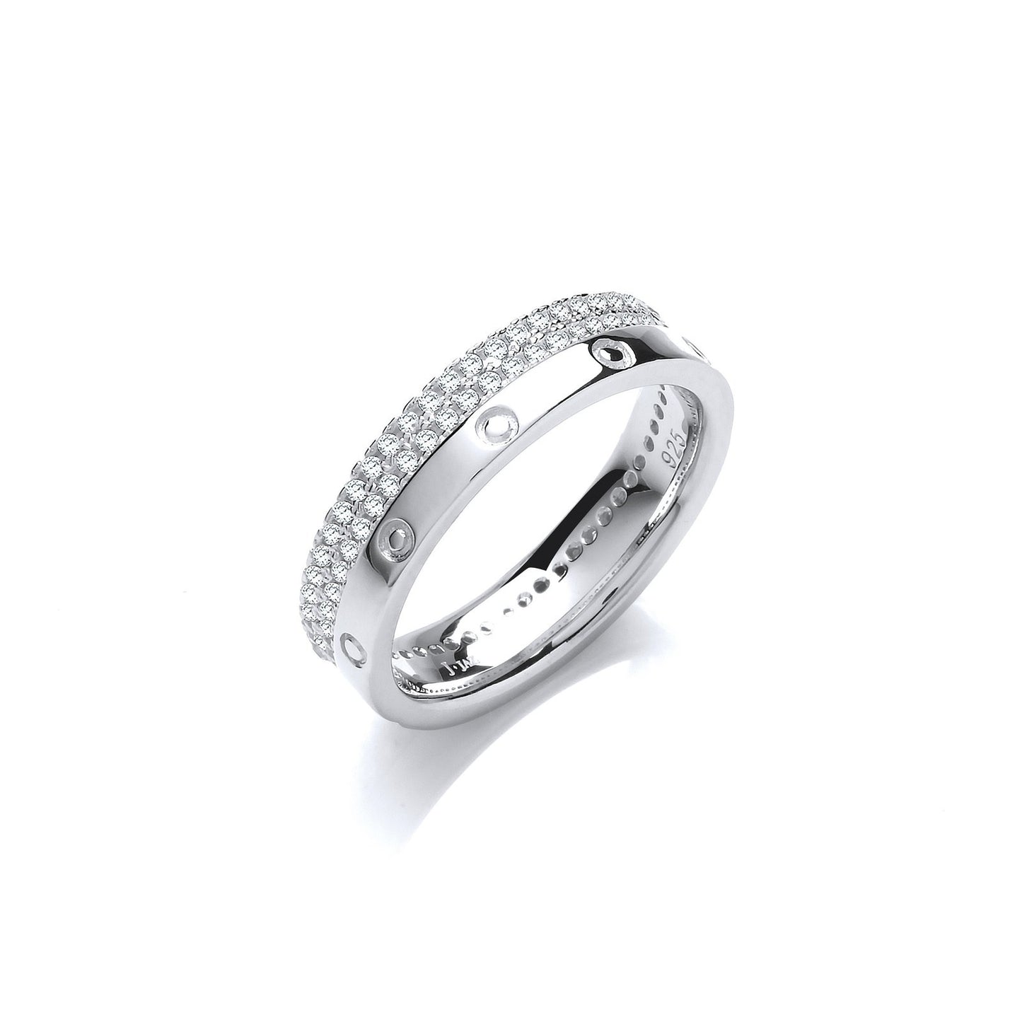 Double Row Micro Pave Cubic Zirconia Fancy Silver Ring