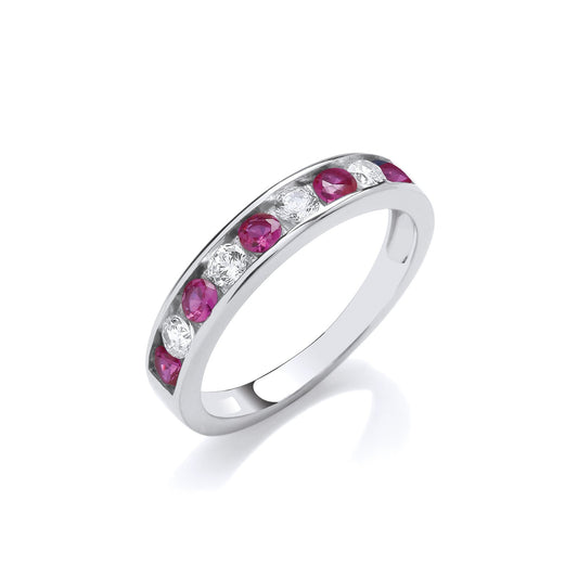 Ruby Red & Clear Cubic Zirconia Half Et Silver Ring