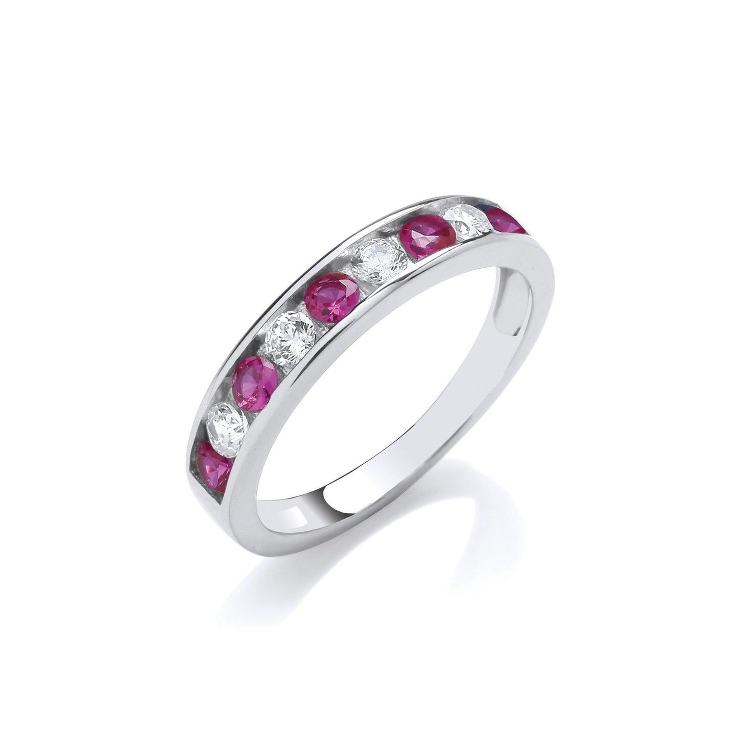 Ruby Red & Clear Cubic Zirconia Half Et Silver Ring