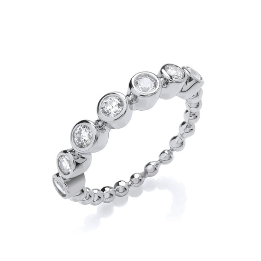 Seven Cubic Zirconias Beaded Silver Ring