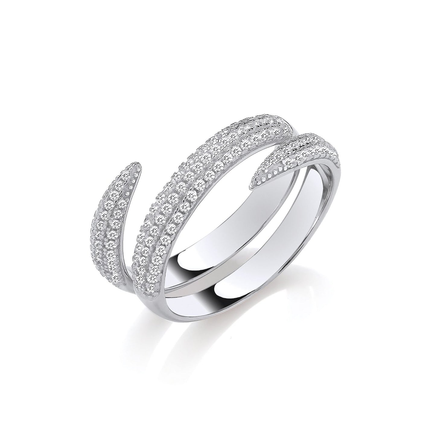 Cross-over Two Bands Cubic Zirconias Silver Ring