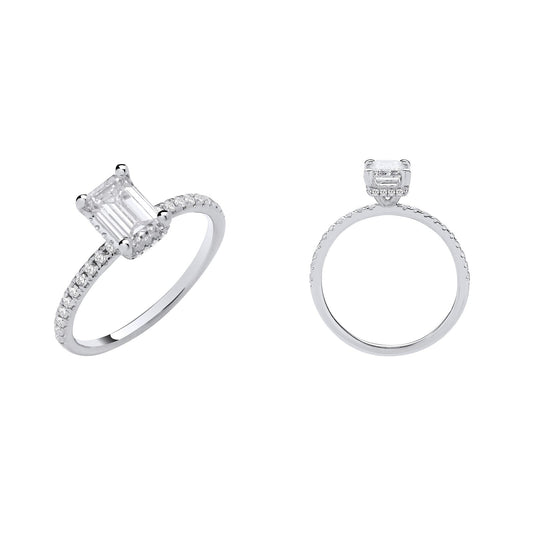 18ct White Gold 1.23ctw Emerald Cut Lab Grown Hidden Halo Diamond Ring Igi Certified