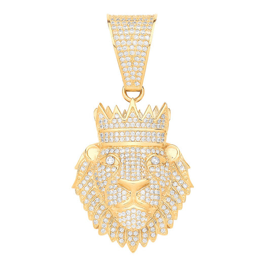 Yellow Gold Cubic Zirconia Lion King Face Pendant