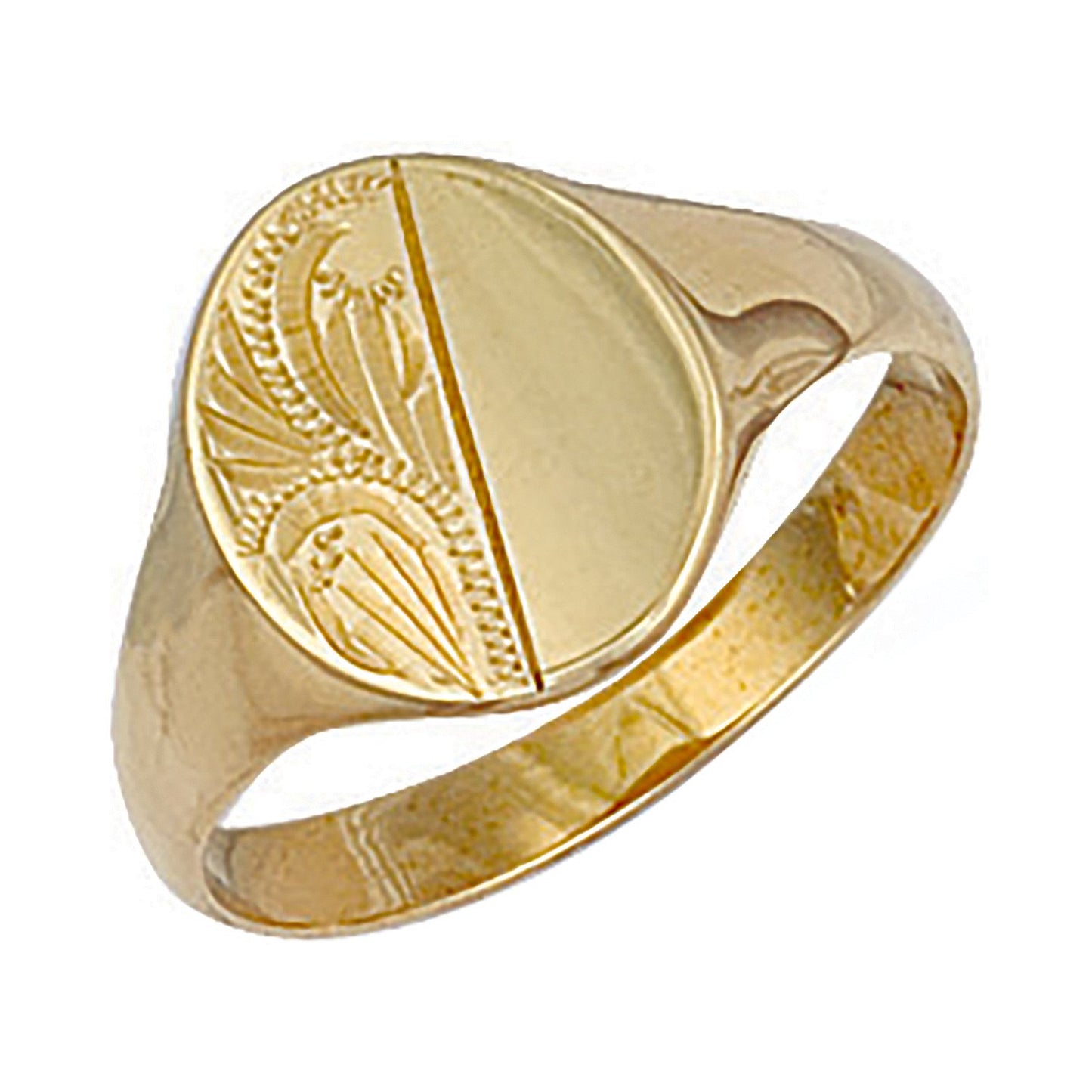 Yellow Gold Engraved Oval Signet Ring