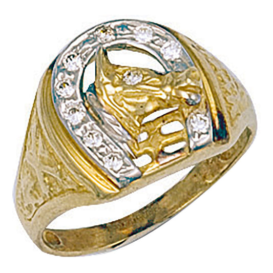 Yellow Gold Horse Shoe & Head Cubic Zirconia Ring