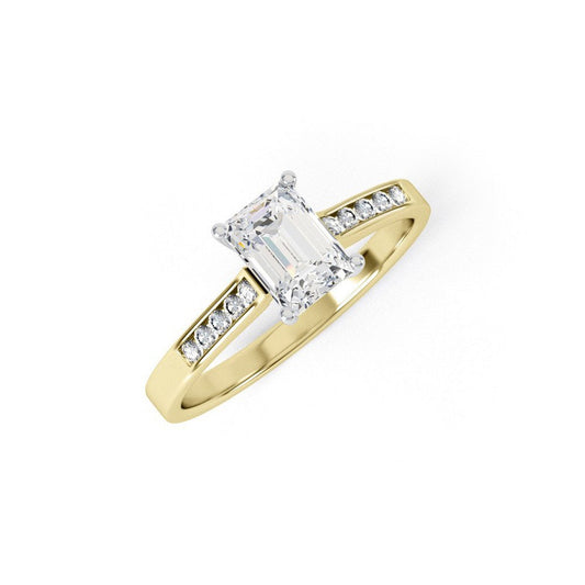 Yellow Gold Emerald Cut Clear Cubic Zirconia Ladies Ring