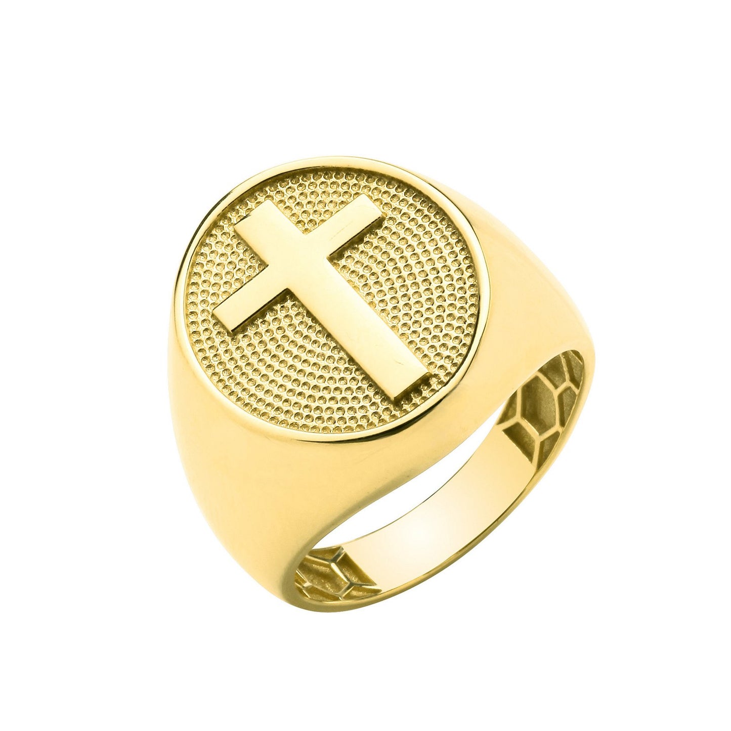 Yellow Gold Oval Signet With Cross Gents Ring