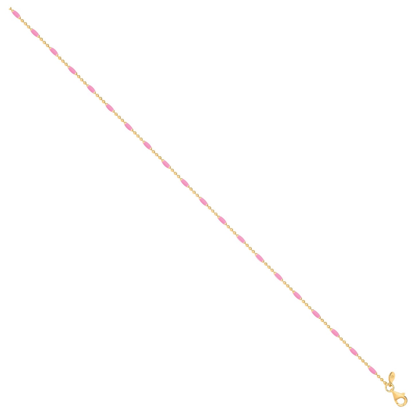 Silver Yellow Gold Plated Pink Enamel Anklet