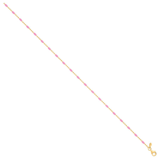 Silver Yellow Gold Plated Pink Enamel Anklet
