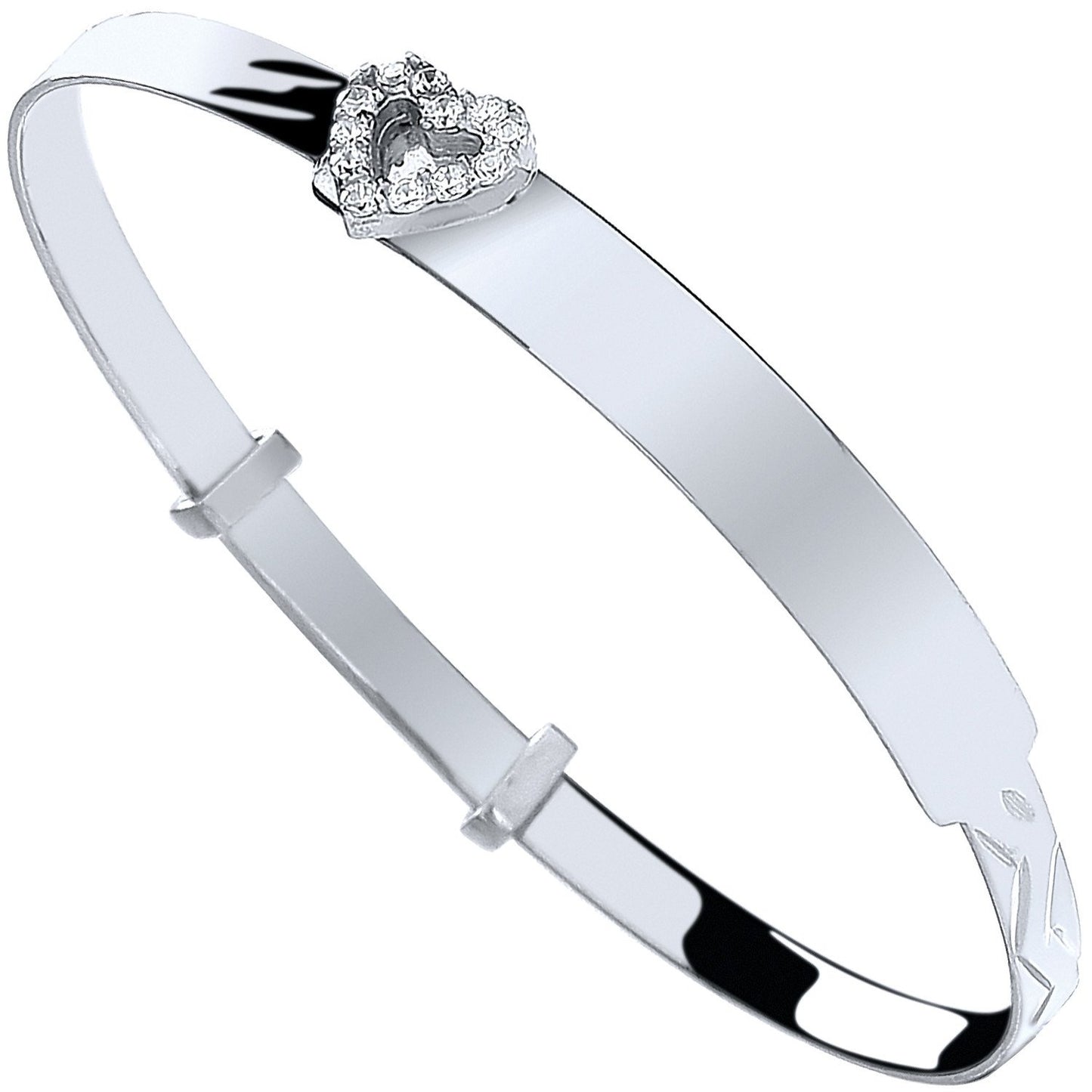 Silver Baby Id With Cubic Zirconia Heart Expandable Bangle