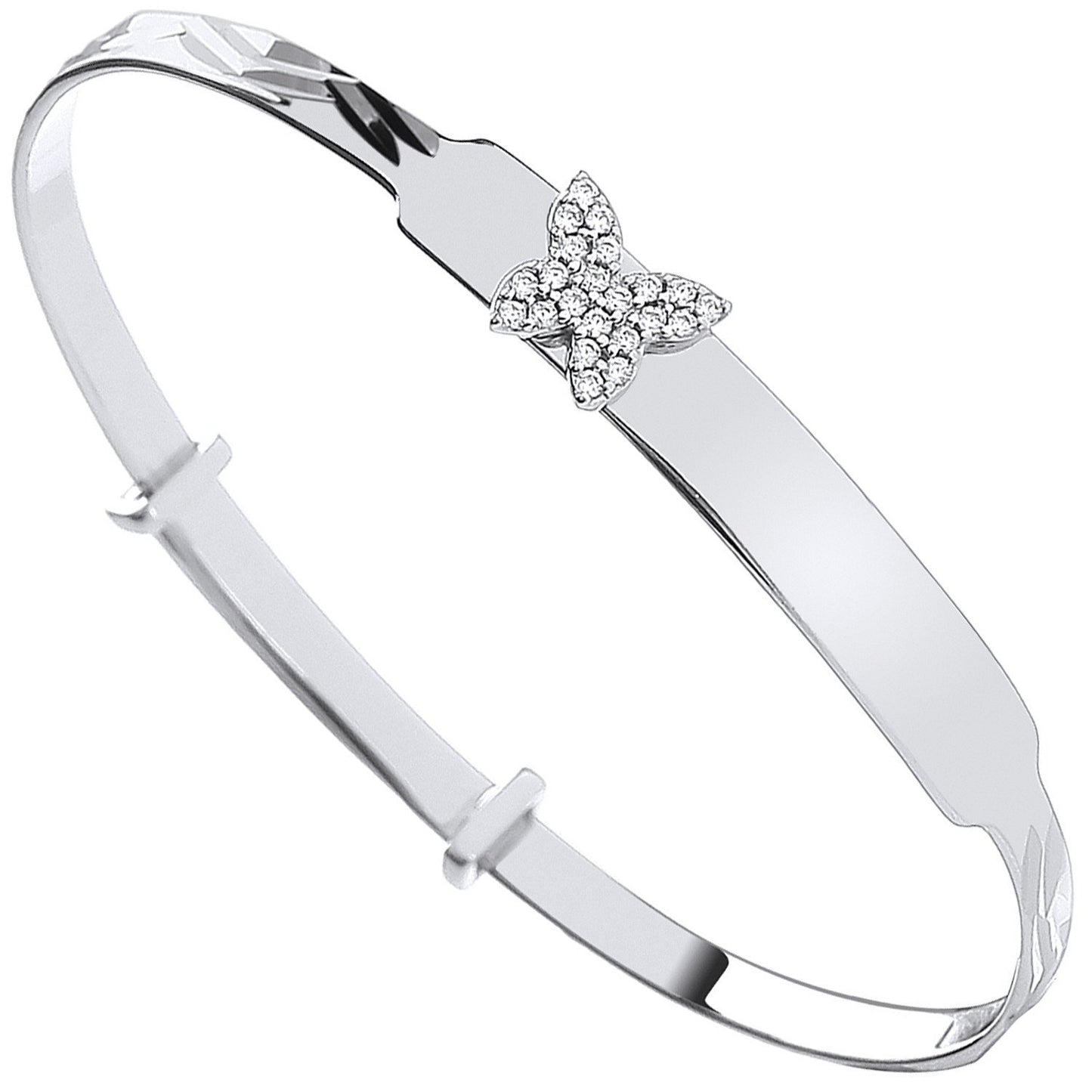 Silver Cubic Zirconia Butterfly Expandable Id Baby Bangle