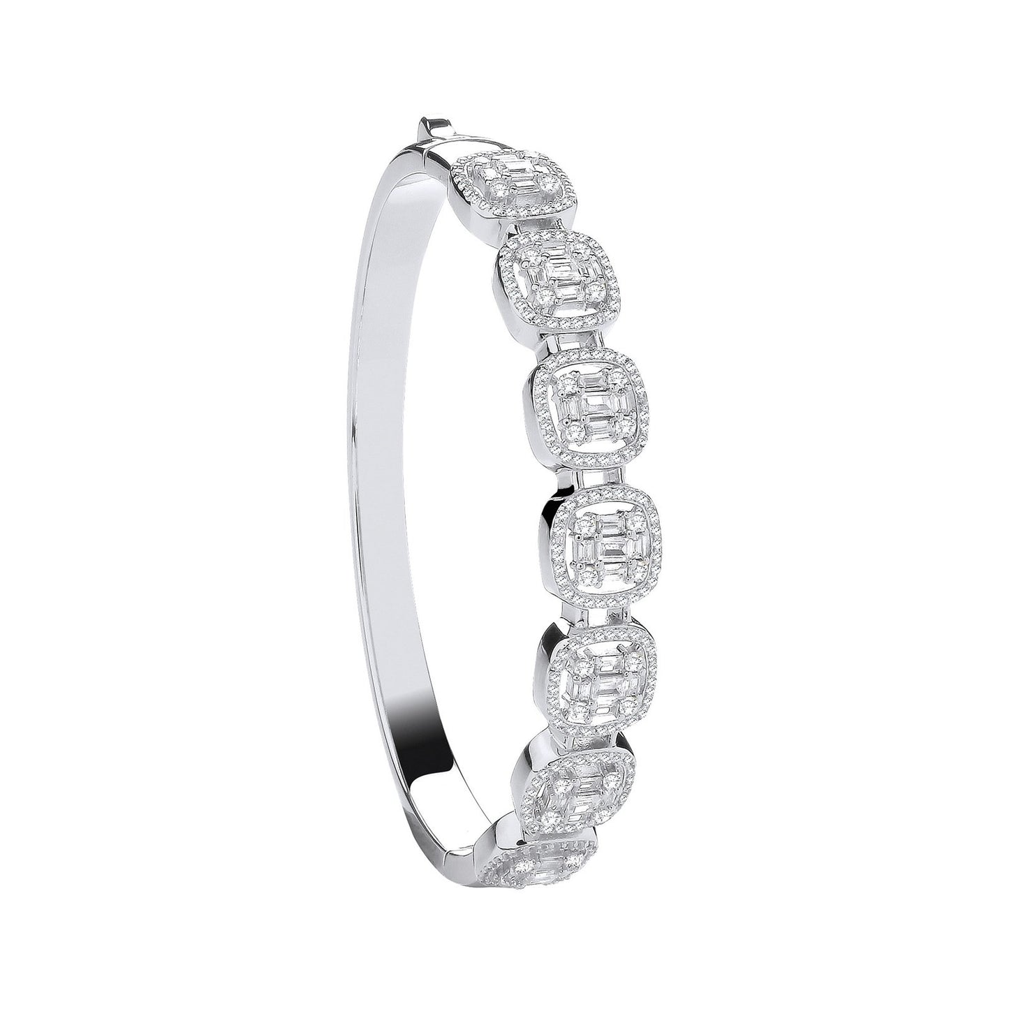 Baguette & Round Cubic Zirconias Halo Style Bangle