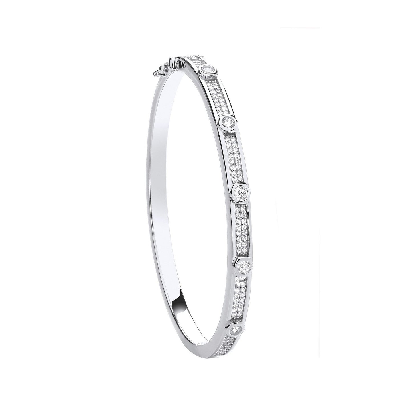 Silver Round Cubic Zirconias Ladies Bangle