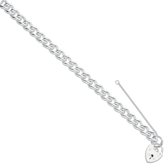 Silver Open Curb & Padlock Charm Bracelet